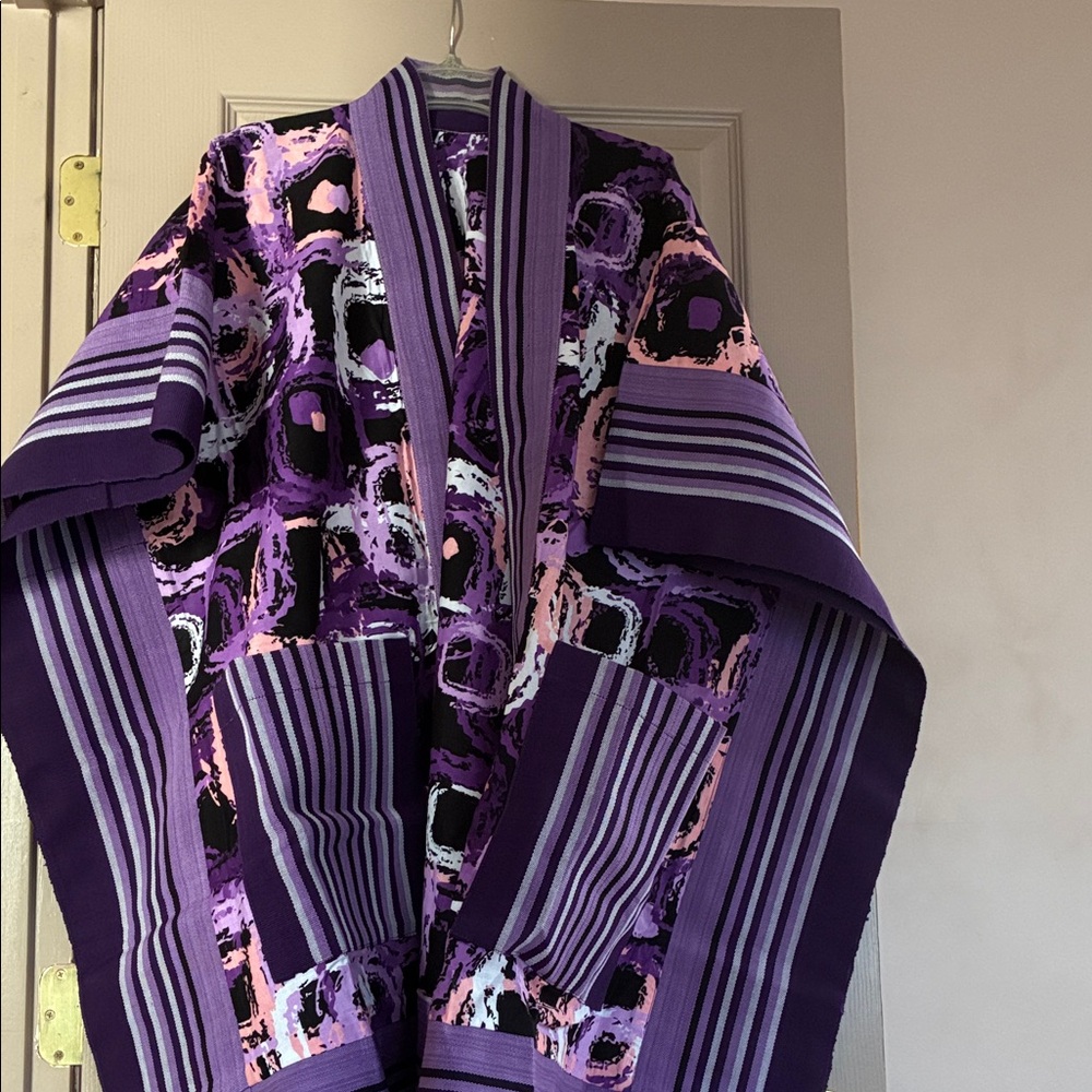 Purple Abstract Pattern Kimono-Style Cardigan